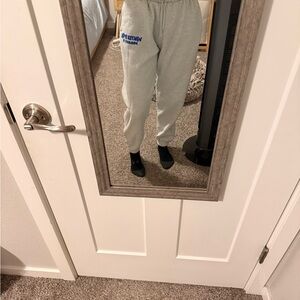 White Fox Boutique Gray Sweatpants with Blue Logo
